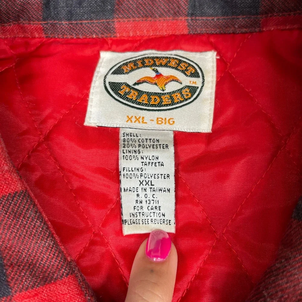 Midwest Traders Flannel Shirt Jacket Mens XXL Red Black Buffalo Plaid Quilted